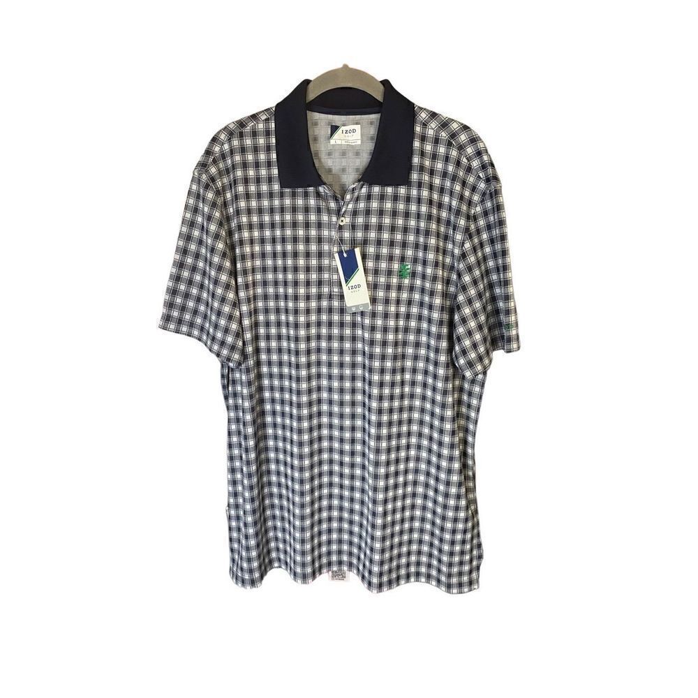 Izod NWT golf, men’s blue and white checkered polo shirt, size large